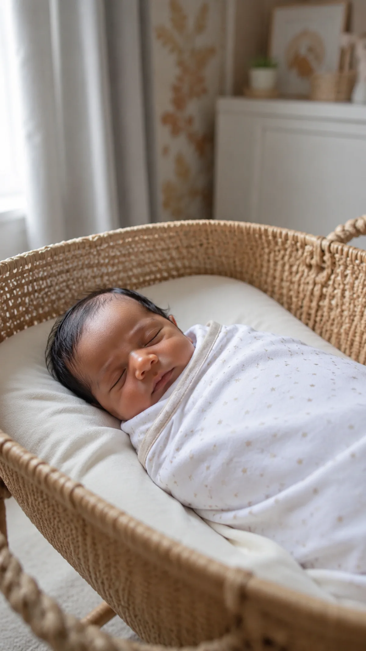 A newborn asleep in a bassinet